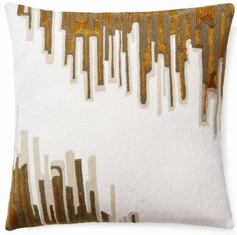 Judy Ross Textiles Hand-Embroidered Chain Stitch IKAT Throw Pillow cream/oyster/smoke/gold rayon
